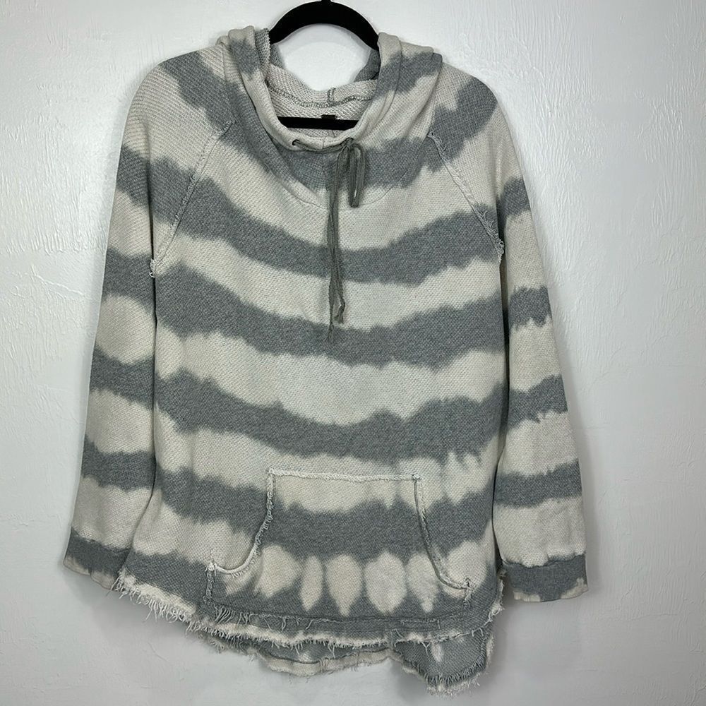 Free People Tie-Dye Striped Frayed Raw Hem Oversized Hoodie Size M